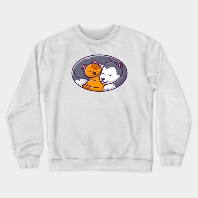 Cute Cat And Dog Sleeping Logo Crewneck Sweatshirt by Catalyst Labs